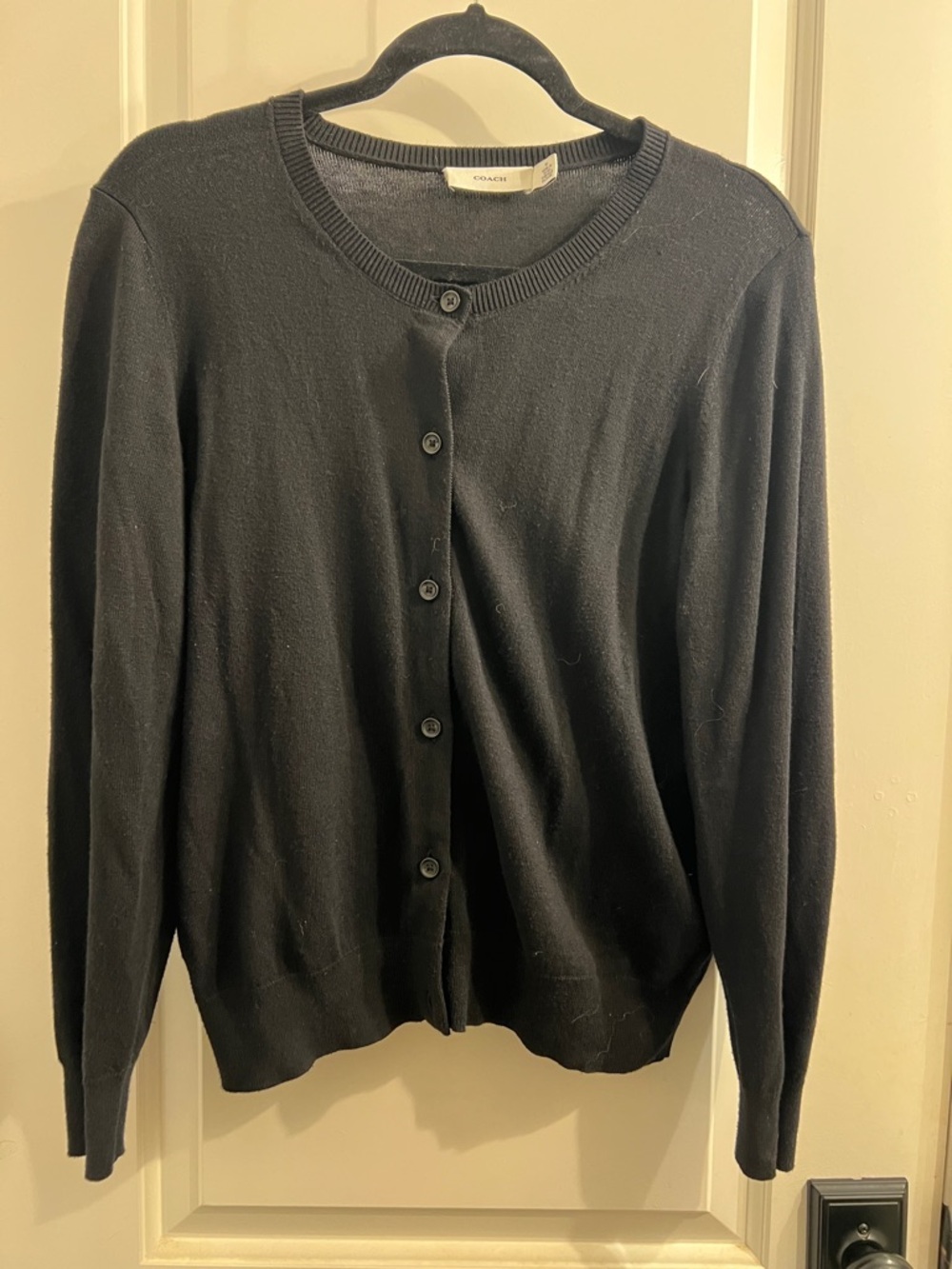 Coach Black Crewneck Button Cardigan